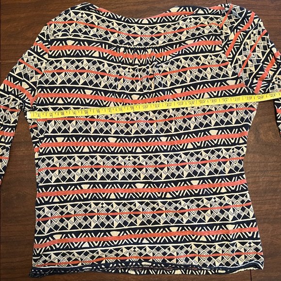 Lucky Brand Multi Colored Aztec print wrap top with 3/4 ruched sleeves - Picture 6 of 6
